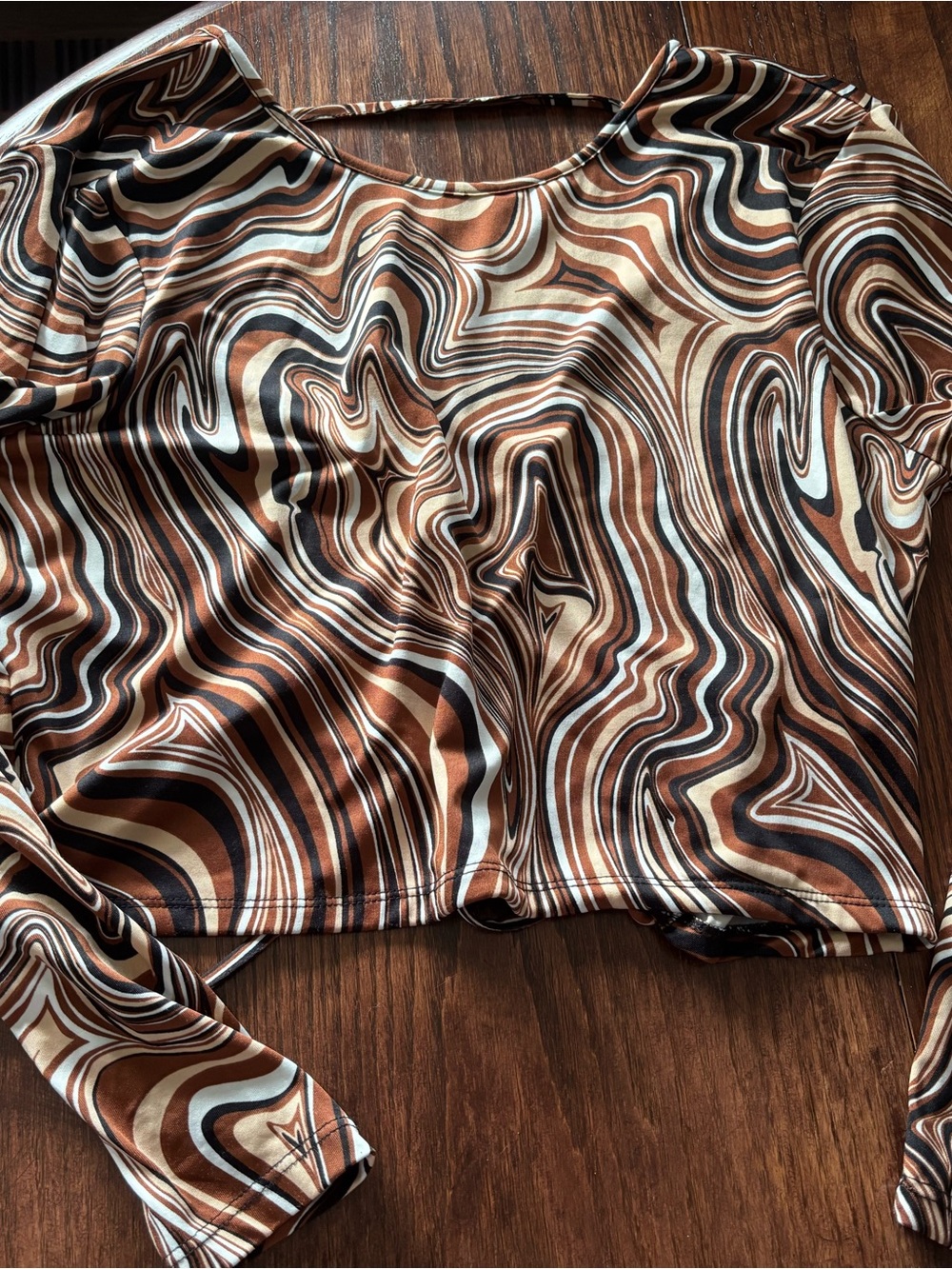 Retro Swirl Long-Sleeve Crop Top